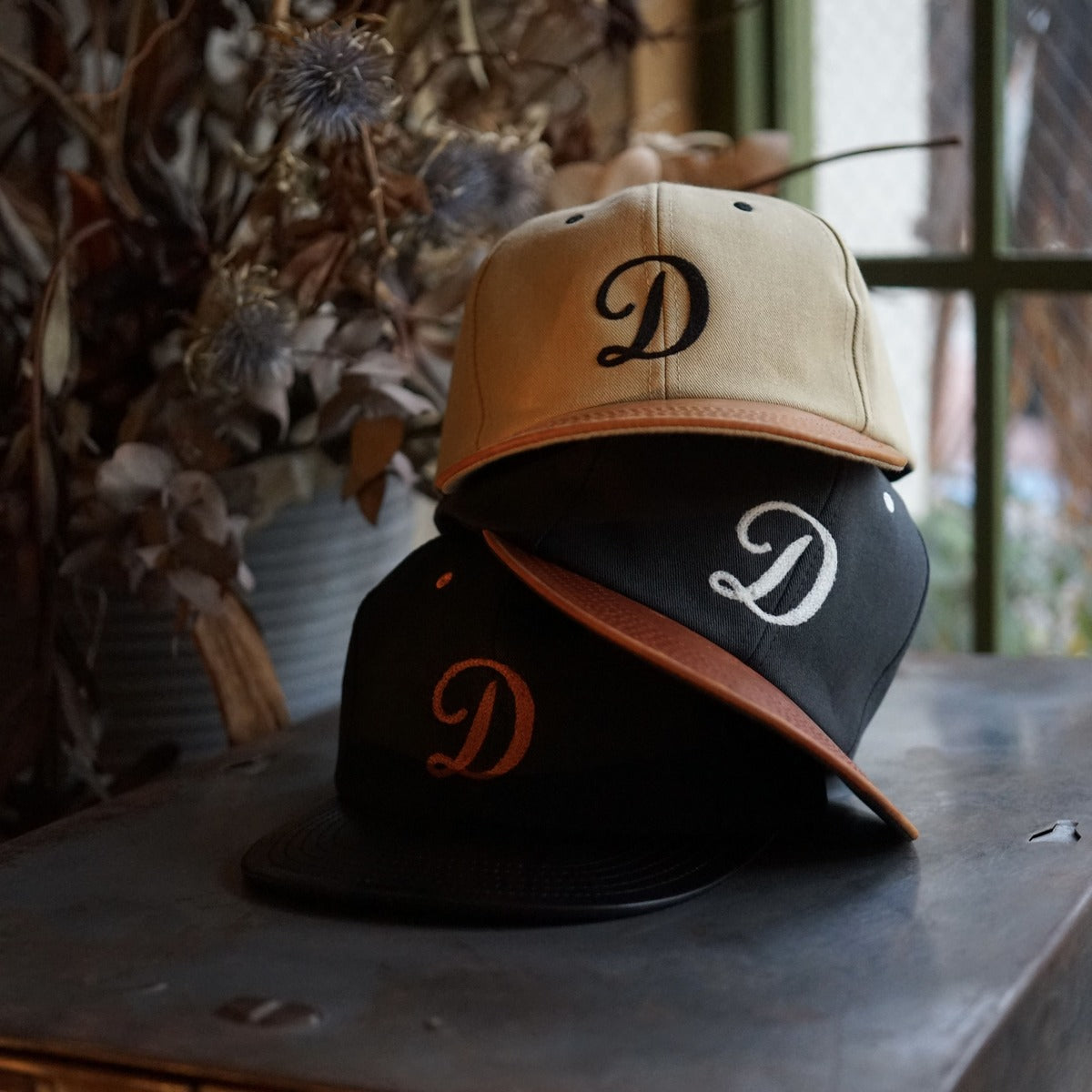 【2 TONE LEATHER COTTON CAP】