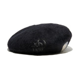 LEATHER WAPPEN FLUFFY BERET - 블랙