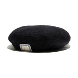 LEATHER WAPPEN FLUFFY BERET - 블랙