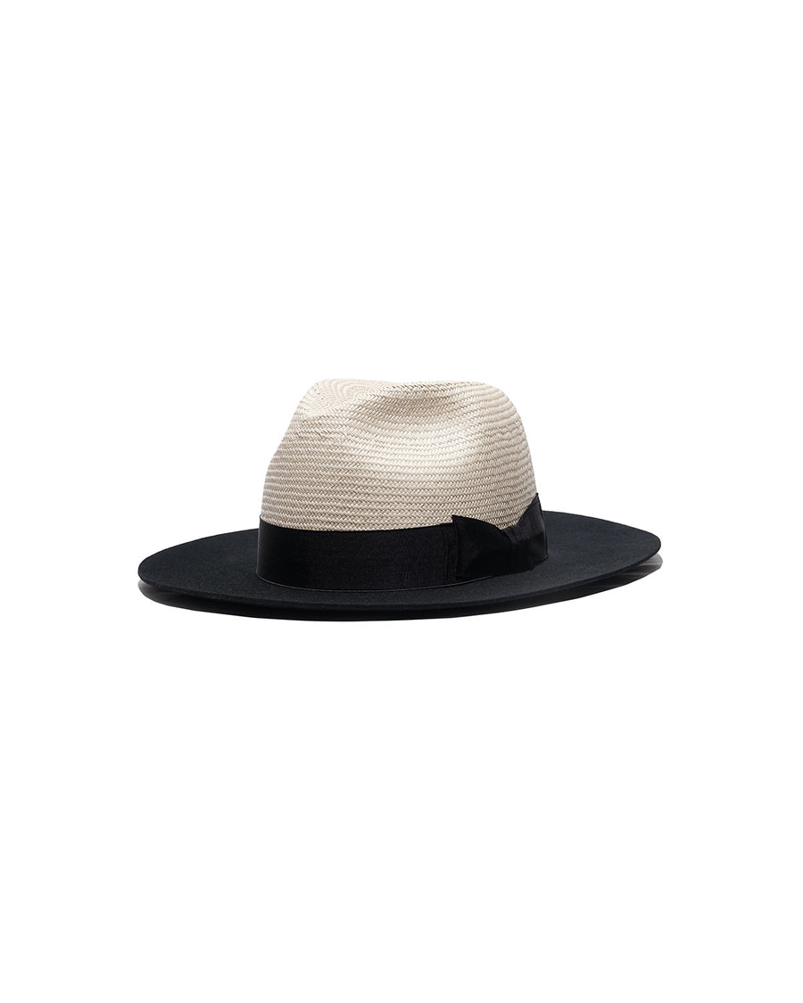 RAFFIA × WOOL FRONT HAT - Natural × Black