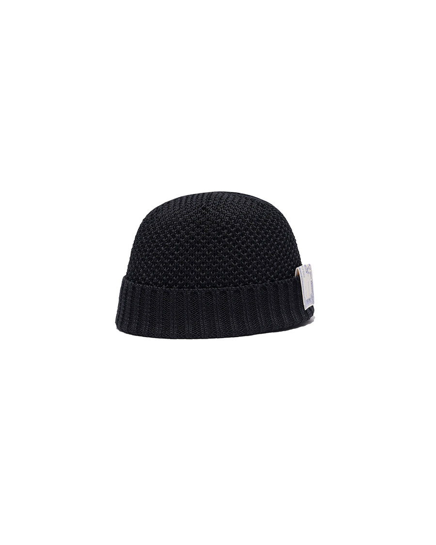 SEED STITCH KNIT CAP - Black