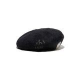 LEATHER WAPPEN FLUFFY BERET - Black