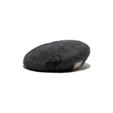 LEATHER WAPPEN FLUFFY BERET - Gray
