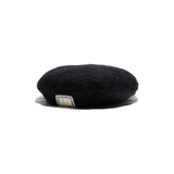 LEATHER WAPPEN FLUFFY BERET - Black