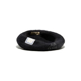 LEATHER WAPPEN FLUFFY BERET - Black